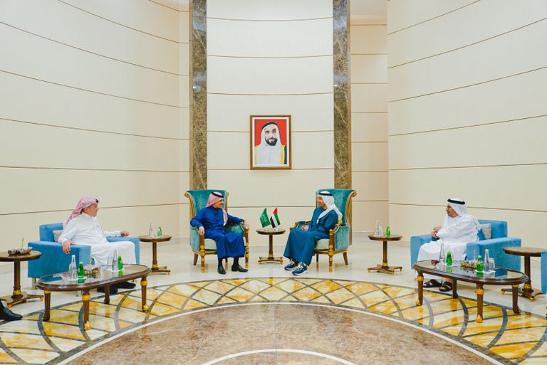 جانب من لقاء الشيخ عبد الله بن زايد آل نهيان والأمير فيصل بن فرحان