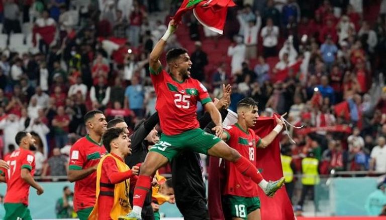 فرحة لاعبي منتخب المغرب في كأس العالم 2022