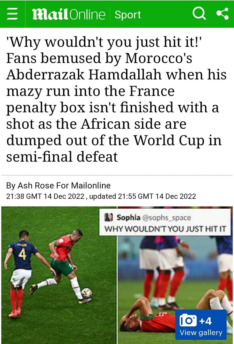 صحيفة "ديلي ميل" عن فرصة حمدالله منتخب المغرب يودع حلم التتويج بكأس العالم