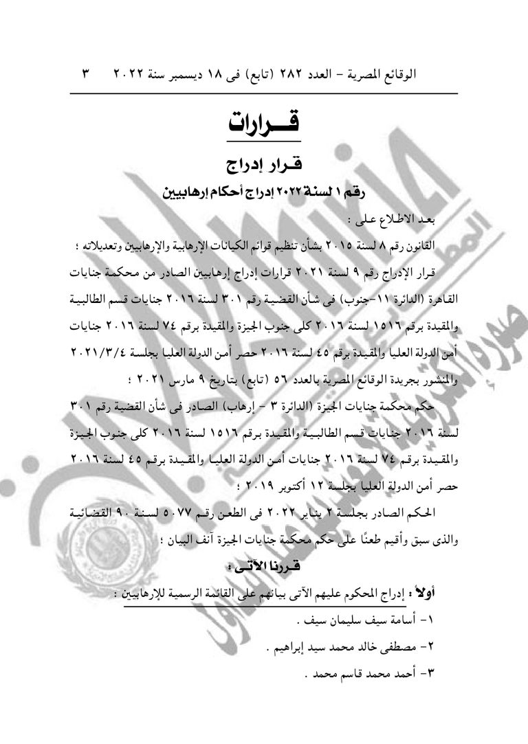 إدراج معتز مطر ومحمد علي على قوائم الإرهاب