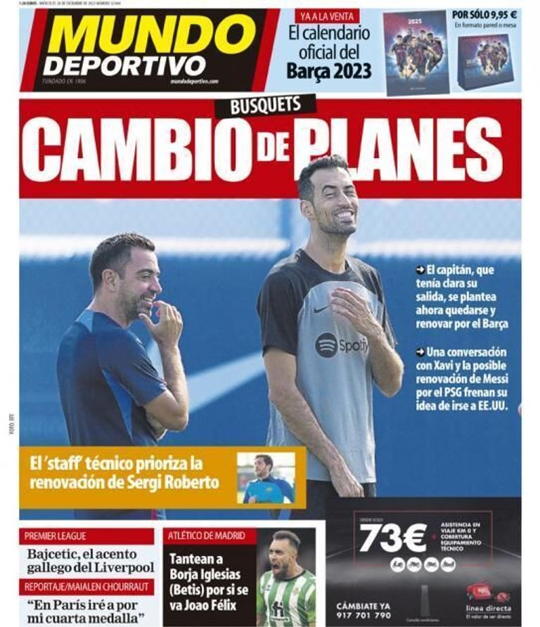 غلاف موندو ديبورتيفو سيرجيو بوسكيتس وليونيل ميسي