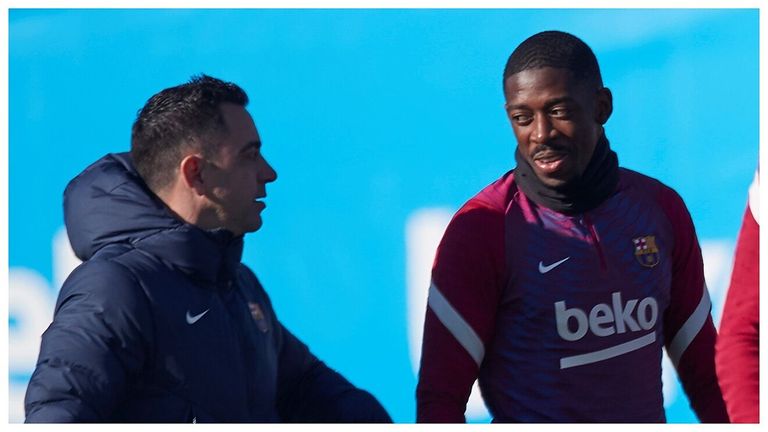 ديمبلي وتشافي عثمان ديمبلي بقميص برشلونة