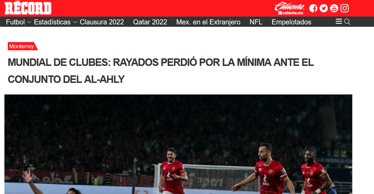 صحيفة ريكورد مباراة الأهلي ومونتيري