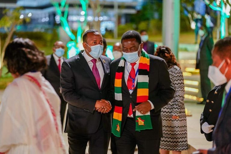 رئيس الوزراء الاثيوبي آبي أحمد خلال حفل استقبال القادة 