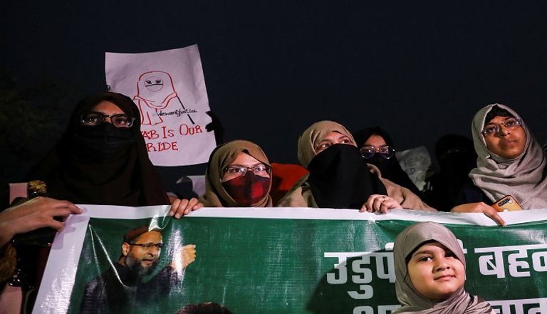 جانب من احتجاجات حظر الحجاب في الهند