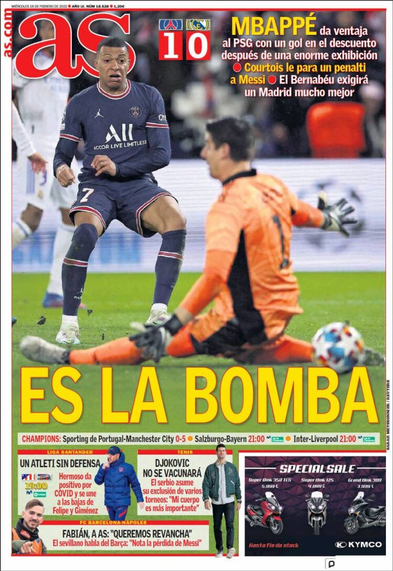 غلاف صحيفة "آس" الإسبانية هدف مبابي في ريال مدريد