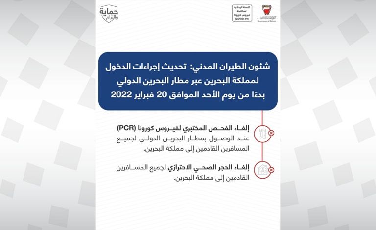 البحرين تلغي الفحص المختبري لفيروس كورونا (PCR) مطار البحرين الدولي