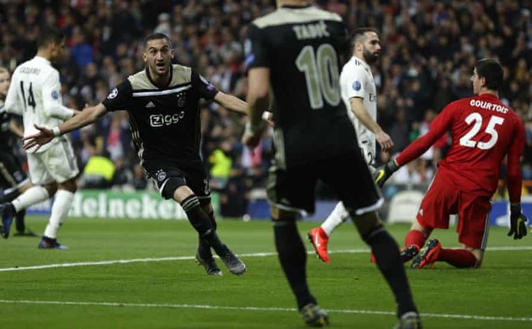 زياش يحتفل بهز شباك ريال مدريد رياض محرز وحكيم زياش