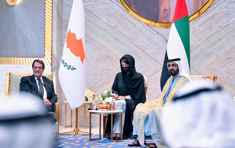 الشيخ محمد بن راشد آل مكتوم يستقبل الرئيس القبرصي 