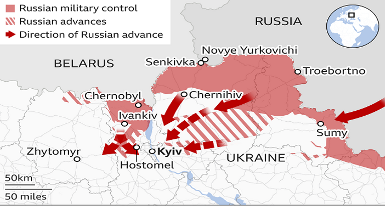 هجوم القوات الروسية من الشمال دبابات في الحرب الروسية الأوكرانية