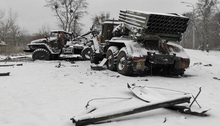 راجمة صواريخ روسية مدمرة في أوكرانيا