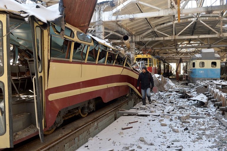 A destroyed wagon on one of the Kiev train lines