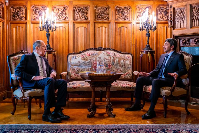 لافروف يستقبل الشيخ عبدالله بن زايد آل نهيان وزير الخارجية والتعاون الدولي الإماراتي