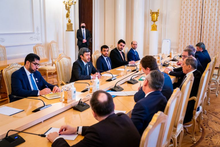 لافروف يستقبل الشيخ عبدالله بن زايد آل نهيان وزير الخارجية والتعاون الدولي الإماراتي