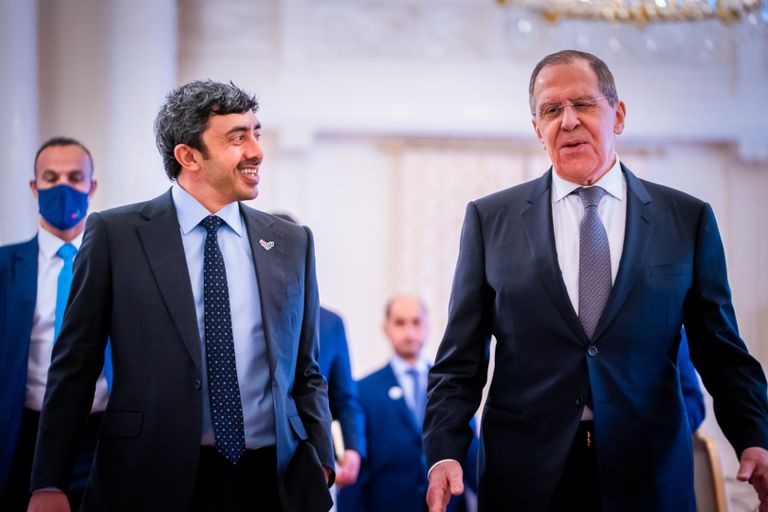 لافروف يستقبل الشيخ عبدالله بن زايد آل نهيان وزير الخارجية والتعاون الدولي الإماراتي