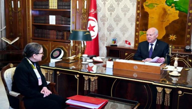 جانب من لقاء الرئيس التونسي قيس سعيد ونجلاء بودن رئيسة الحكومة