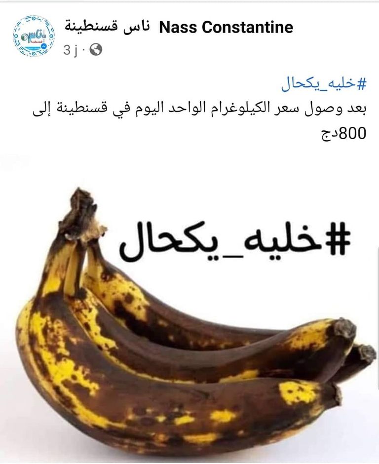 هاشتاج خليه يكحال إحدى الصور الساخرة المنتشرة للتعبير عن ارتفاع سعر الموز بالجزائر
