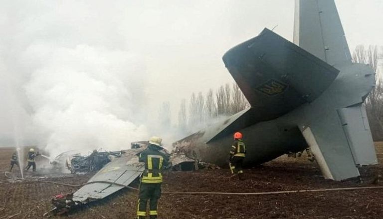 طائرة شحن أوكرانية دمرتها القوات الروسية في وقت سابق