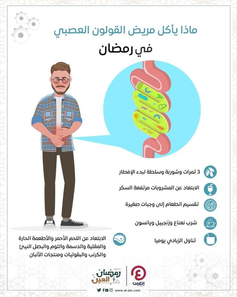 إنفوجراف.. نصائح لإفطار صحي لمرضى القولون العصبي في رمضان