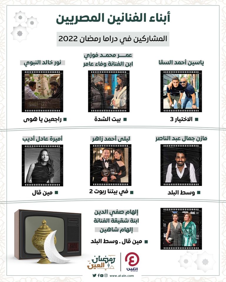 أبناء الفنانين المصريين المشاركين في دراما رمضان 2022