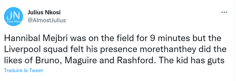 مغرد يثبت أحقية مشاركة حنبعل مع مانشستر يونايتد حنبعل المجبري