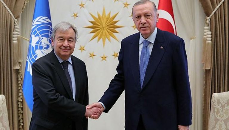 أردوغان خلال استقباله الأمين العام غوتيريش بأنقرة