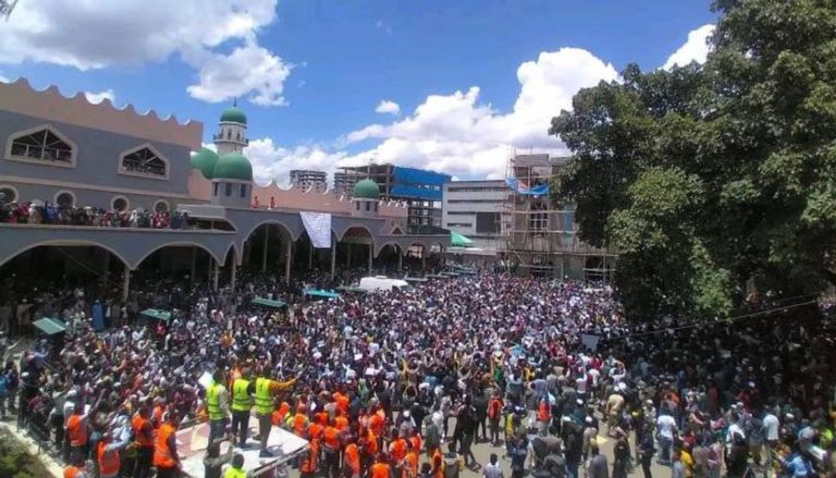 جانب من المظاهرة في مسجد أنور الكبير بأديس أبابا