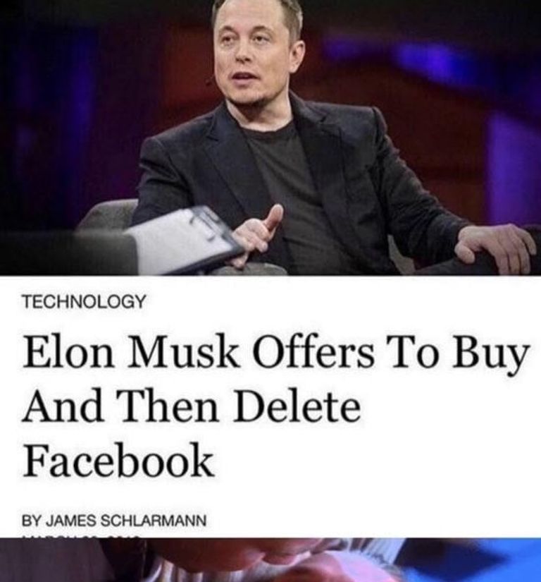 خبر غير صحيح عن اعتزام إيلون ماسك شراء فيسبوك وحذفه تغريدات ماسك الأخيرة احتوت على العديد من السخرية والانتقاد