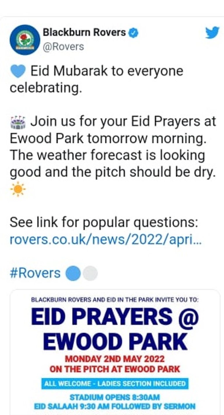 بيان بلاكبرن صلاة عيد الفطر من ملعب بلاكبيرن