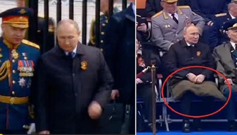 بوتين يمين الصورة واضعا غطاء على قدميه