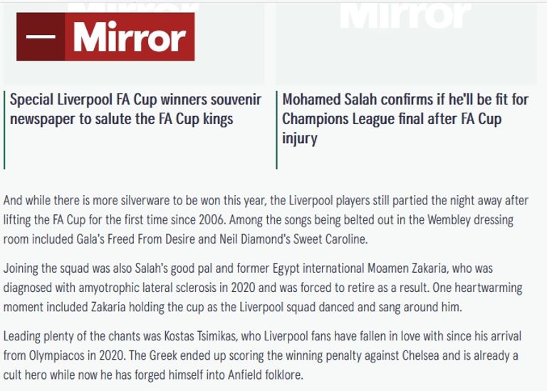 تعليق صحيفة "ميرور" محمد صلاح ومؤمن زكريا