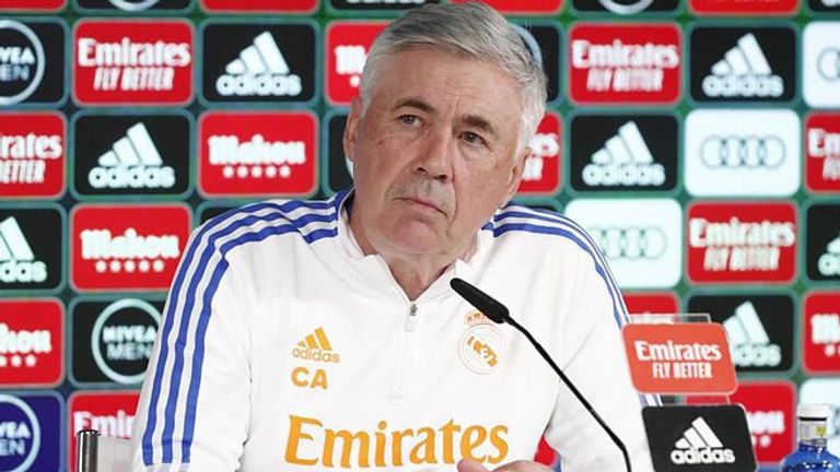 أنشيلوتي مدرب ريال مدريد في المؤتمر الصحفي كيليان مبابي وكارلو أنشيلوتي