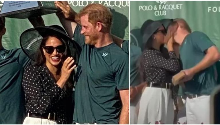 قبلة ميجان ماركل لزوجها بعد فوزه في مباراة البولو