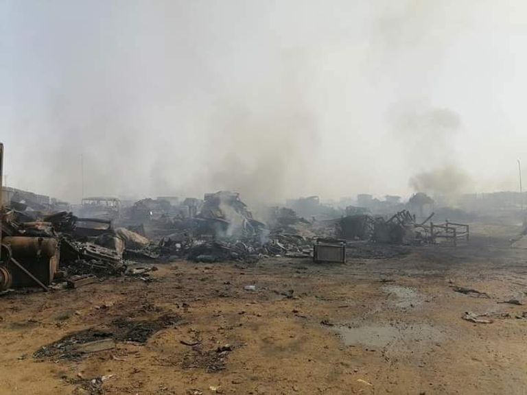 عمليات إطفاء حريق ميناء سواكن