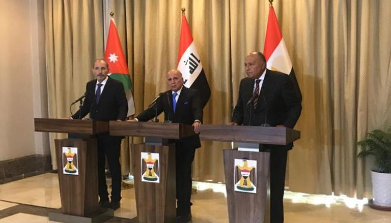 مؤتمر صحفي مشترك بين وزراء خارجية العراق ومصر والأردن