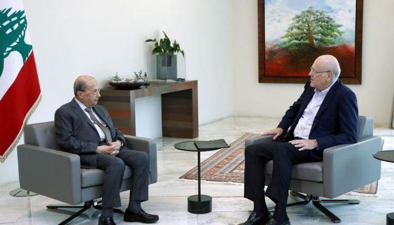 لقاء سابق بين الرئيس اللبناني عون ورئيس الحكومة ميقاتي- أرشيفية