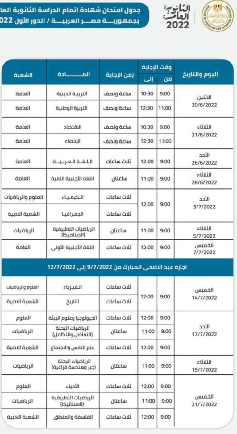 امتحانات الثانوية العامة في مصر