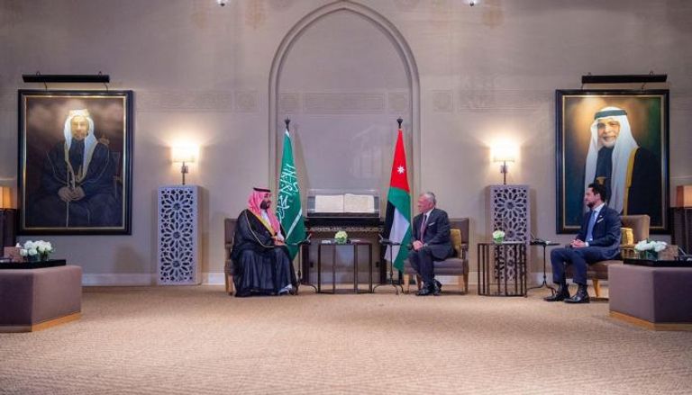 جانب من مباحثات ولي عهد السعودية وملك الأردن