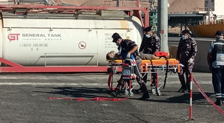 لحظة تسرب الغاز بميناء العقبة