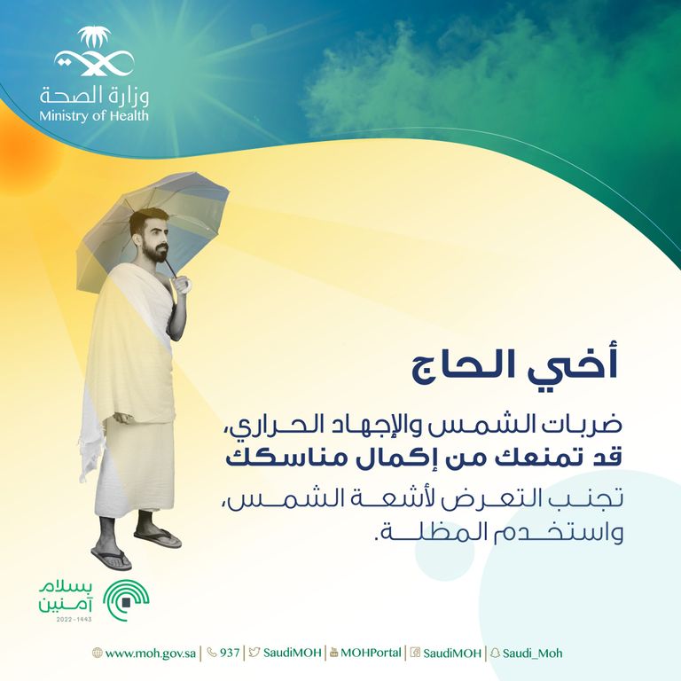 توزيع مظلات على الحجاج لحمايتهم من حرارة الشمس - أرشيفية