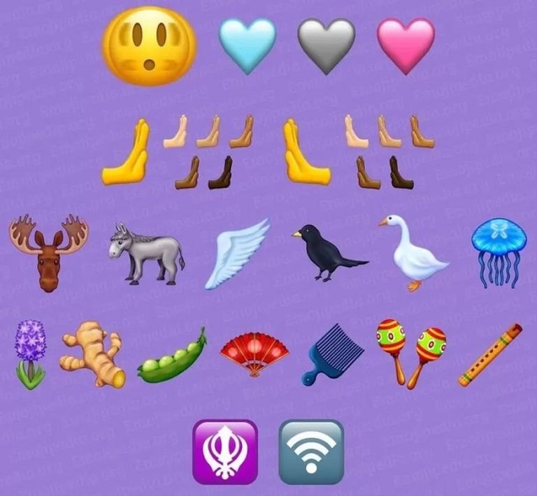 إوزة وقلب قرمزي ورأس مهتز رموز إيموجي جديدة