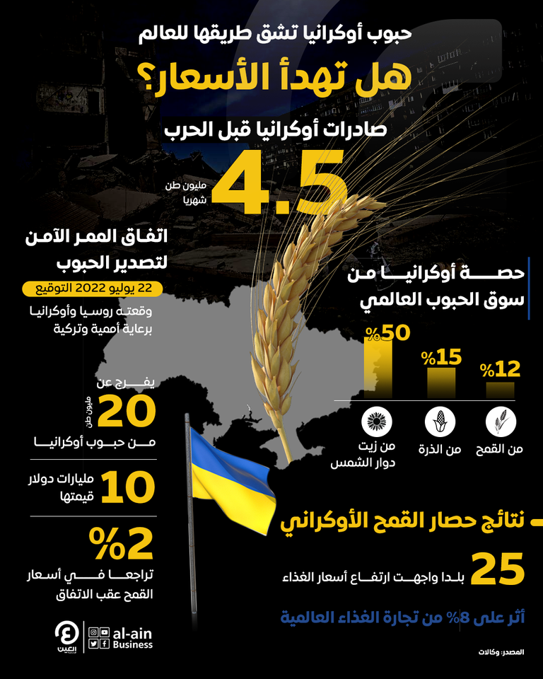 ممر آمن لحبوب أوكرانيا إلى العالم.. هل تهدأ أسعار الغذاء ويتلاشى ضباب الجوع؟ أسعار القمح مرشحة للتراجع