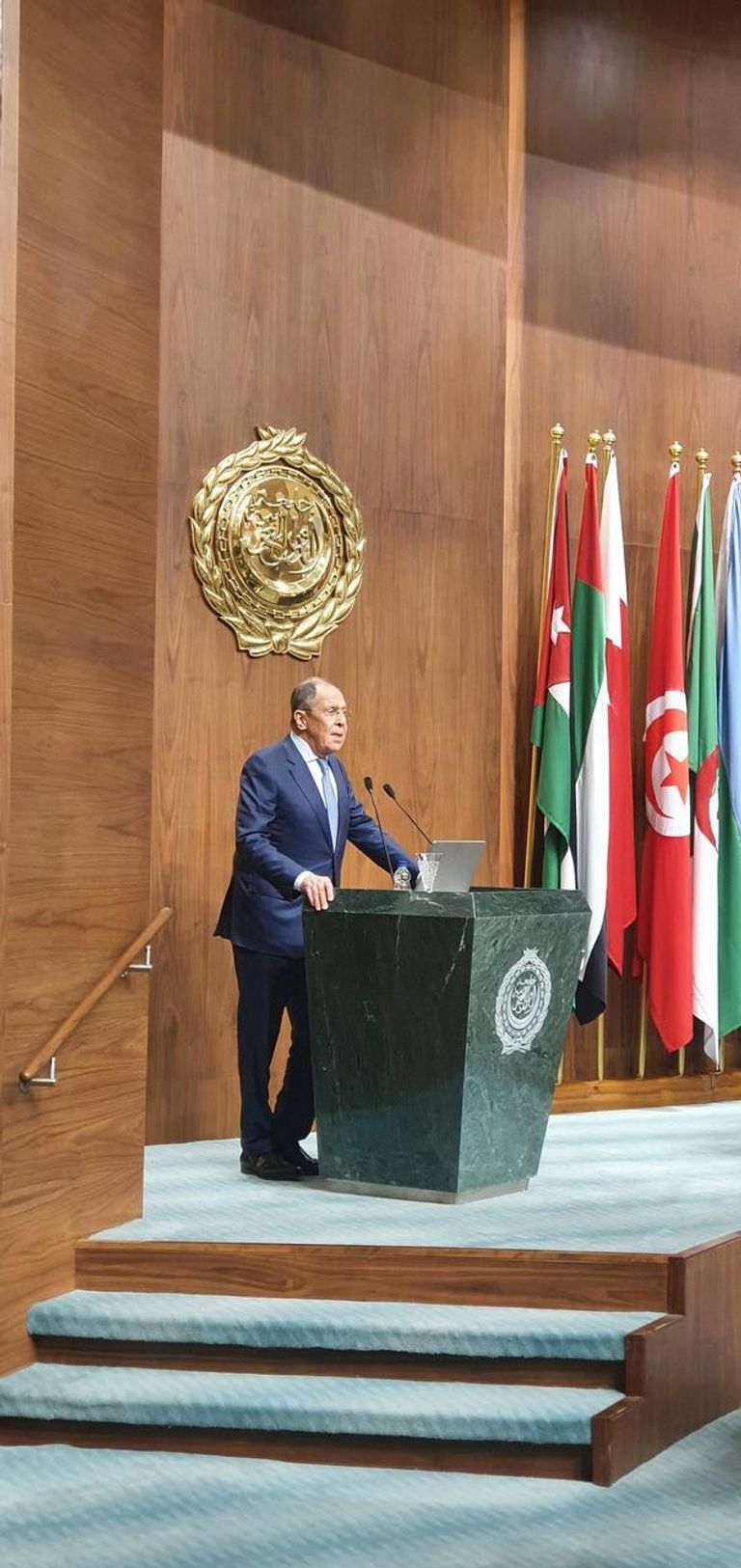 لافروف خلال كلمته بالجامعة العربية لافروف بمقر الجامعة العربية