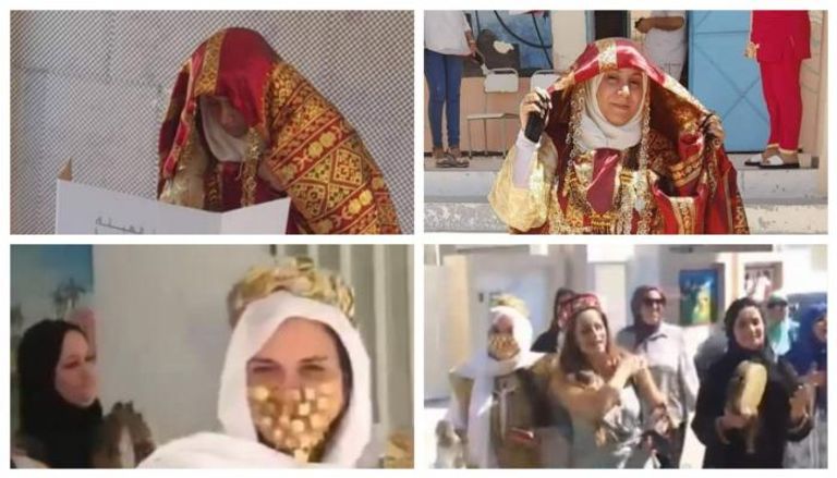 تونسيات في زفافهن حرصن على المشاركة في الاستفتاء