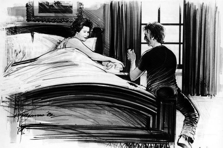 رسم متخيل نشرته صحيفة "ميرور" للملكة لدى رؤيتها شخص داخل غرفة نومها بول الطويل -يمين- أحد موظفى الملكة المقربين