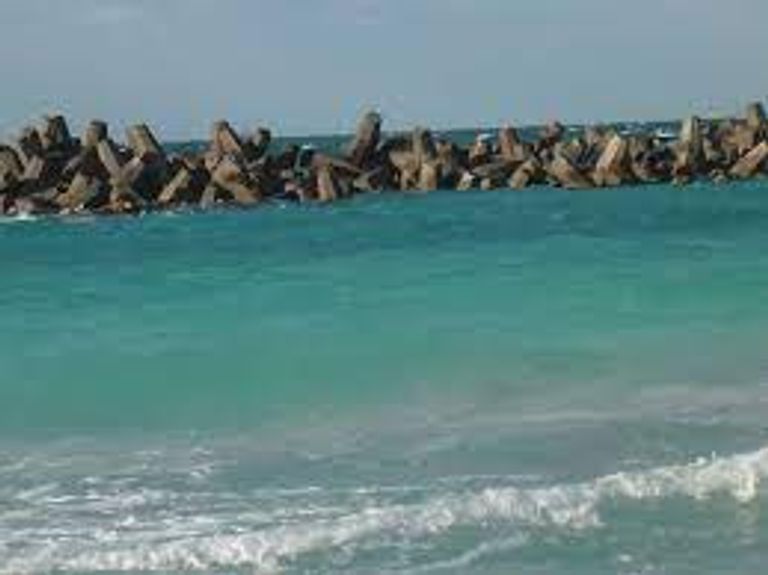 الصخور والحواجز على شاطئ النخيل شاطئ النخيل