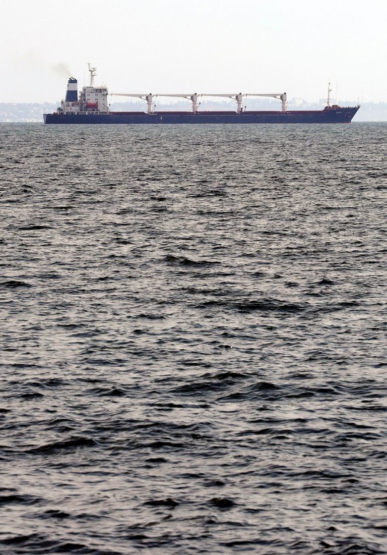 سفينة رازوني أثناء مغادرتها ميناء أوديسا