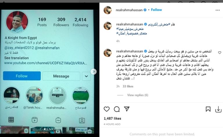 رحمة حسن تفضح متحرشًا إلكترونيًا الفنانة المصرية رحمة حسن - أرشيفية