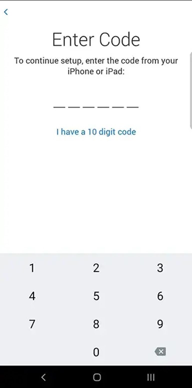 إدخال الرمز خاصية نقل البيانات من أندرويد إلى آيفون