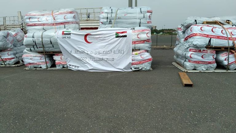 لحظة وصول طائرة الإغاثة الإماراتية إلى السودان